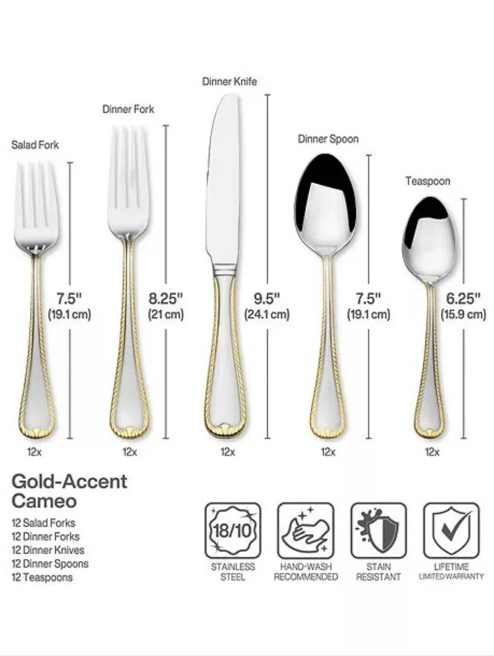 Mikasa Cameo Gold 65 Piece Flatware Set